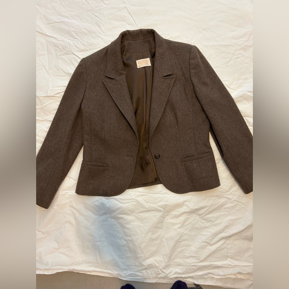 Pendleton 100% Wool Blazer size 14 Brown one button lined